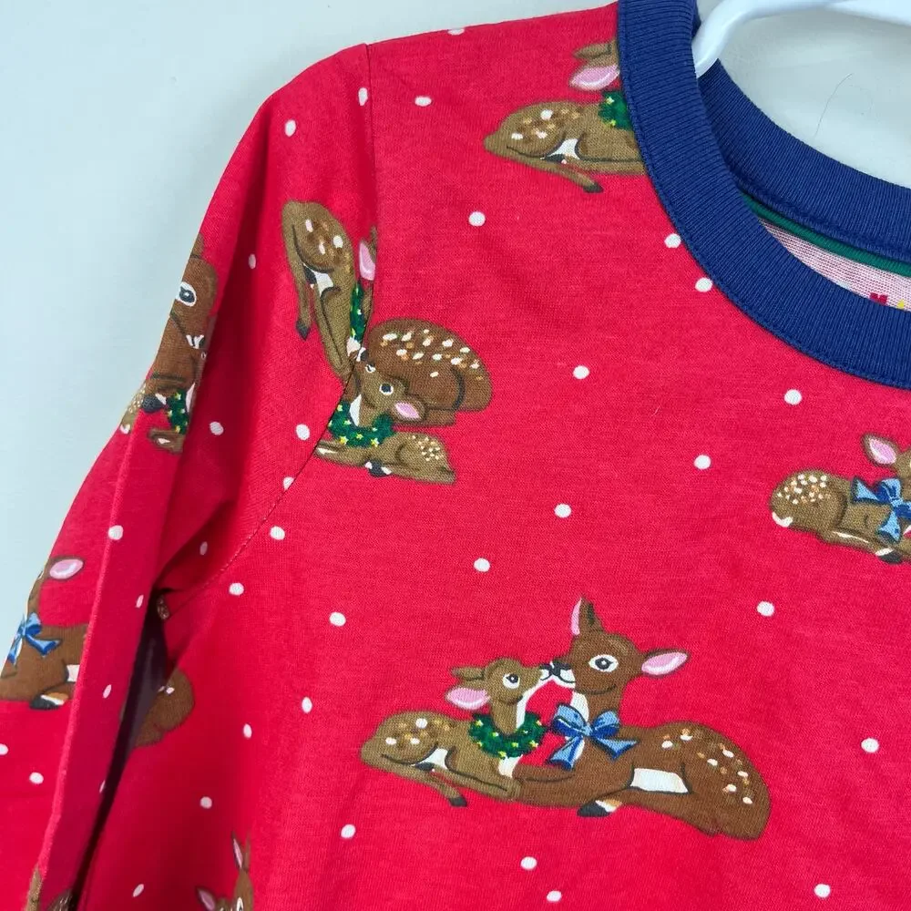 Mini Boden Printed Tunic Rockabilly Red Festive Deer 5-6 NWT